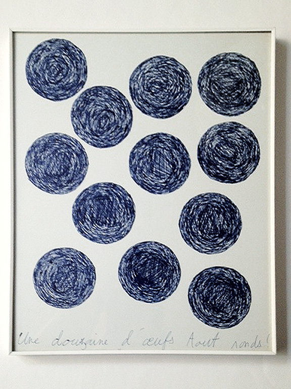 Claude Closky, ‘Une douzaine d’œufs tout ronds ! [a dozen of round eggs]’, 1990, ballpoint pen on paper, 30 x 24 cm.